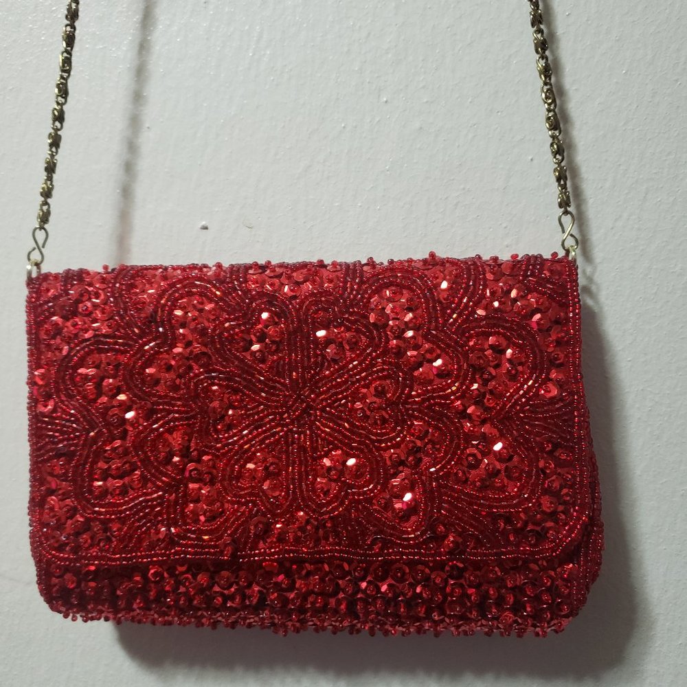 Beaded red clutch